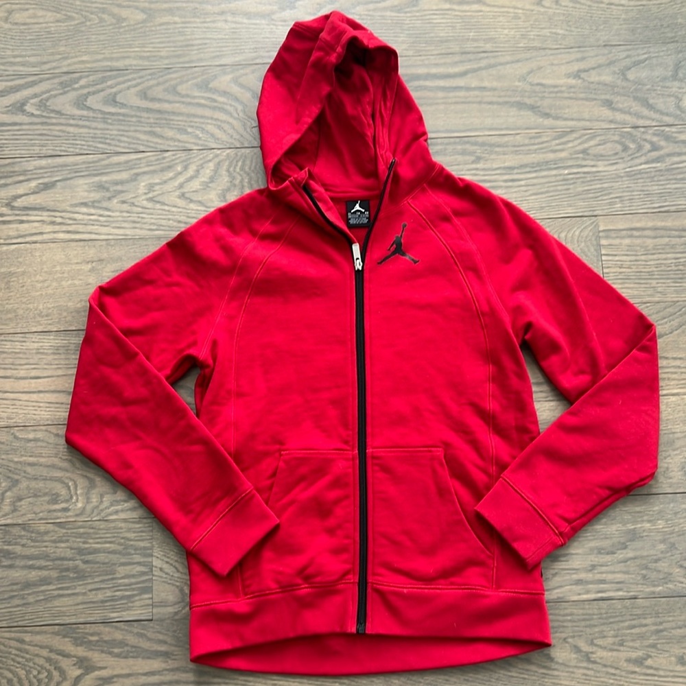 Jordan Nike Red Hooded Zip-Up Youth Sweatshirt- XL